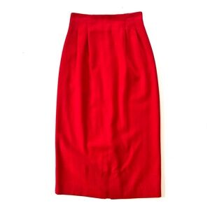 Vintage Metro New York Bright Red Pure Wool Midi Skirt